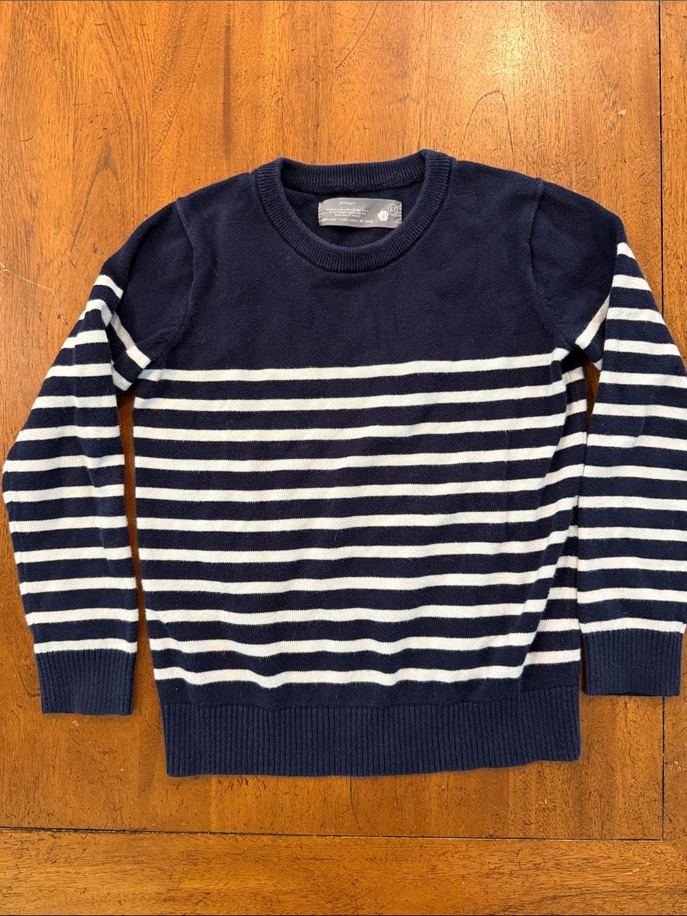 Primary Kids Navy and White Striped Crewneck Sweater